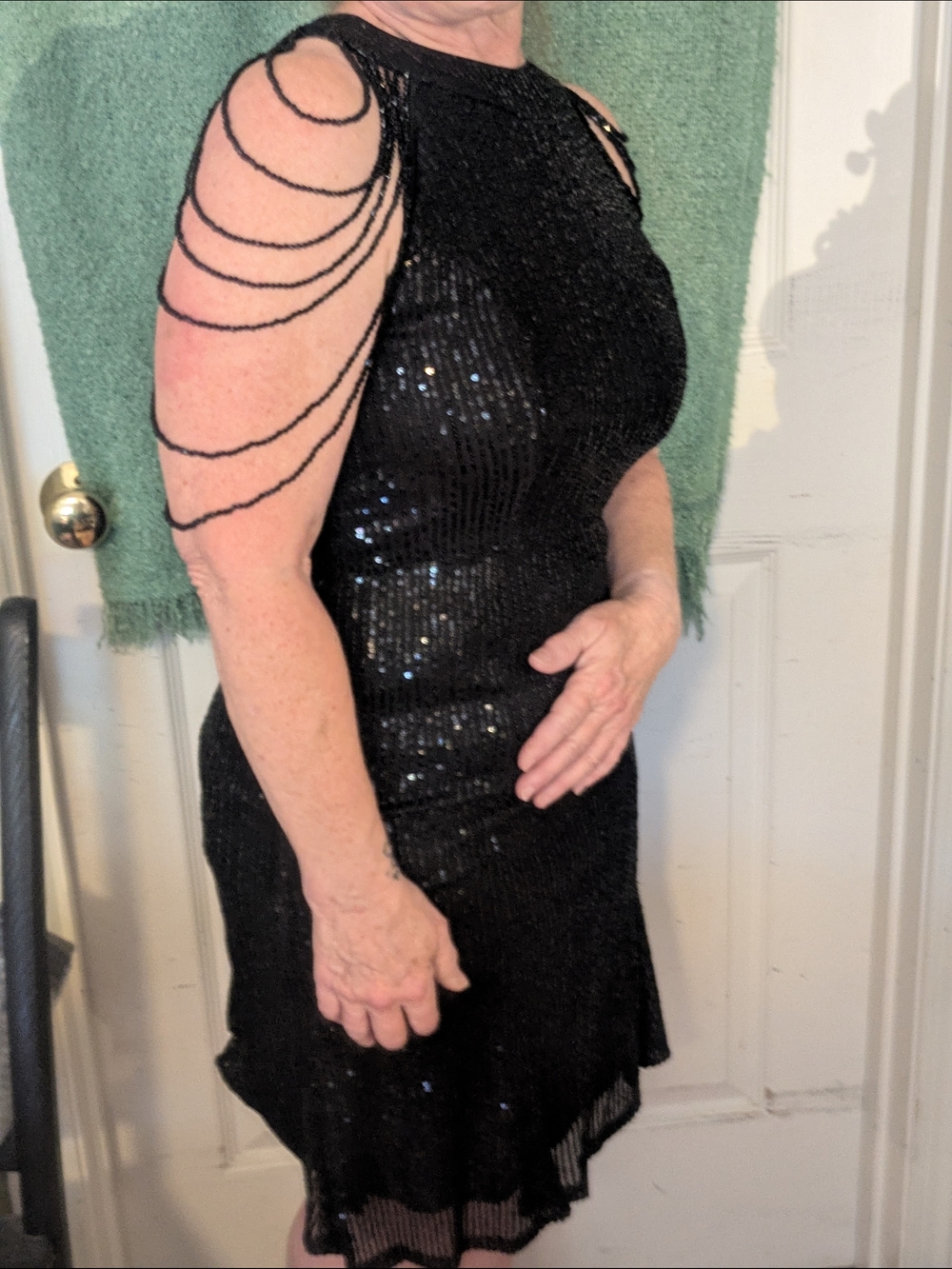 SHEIN Black Beaded Satin Dress